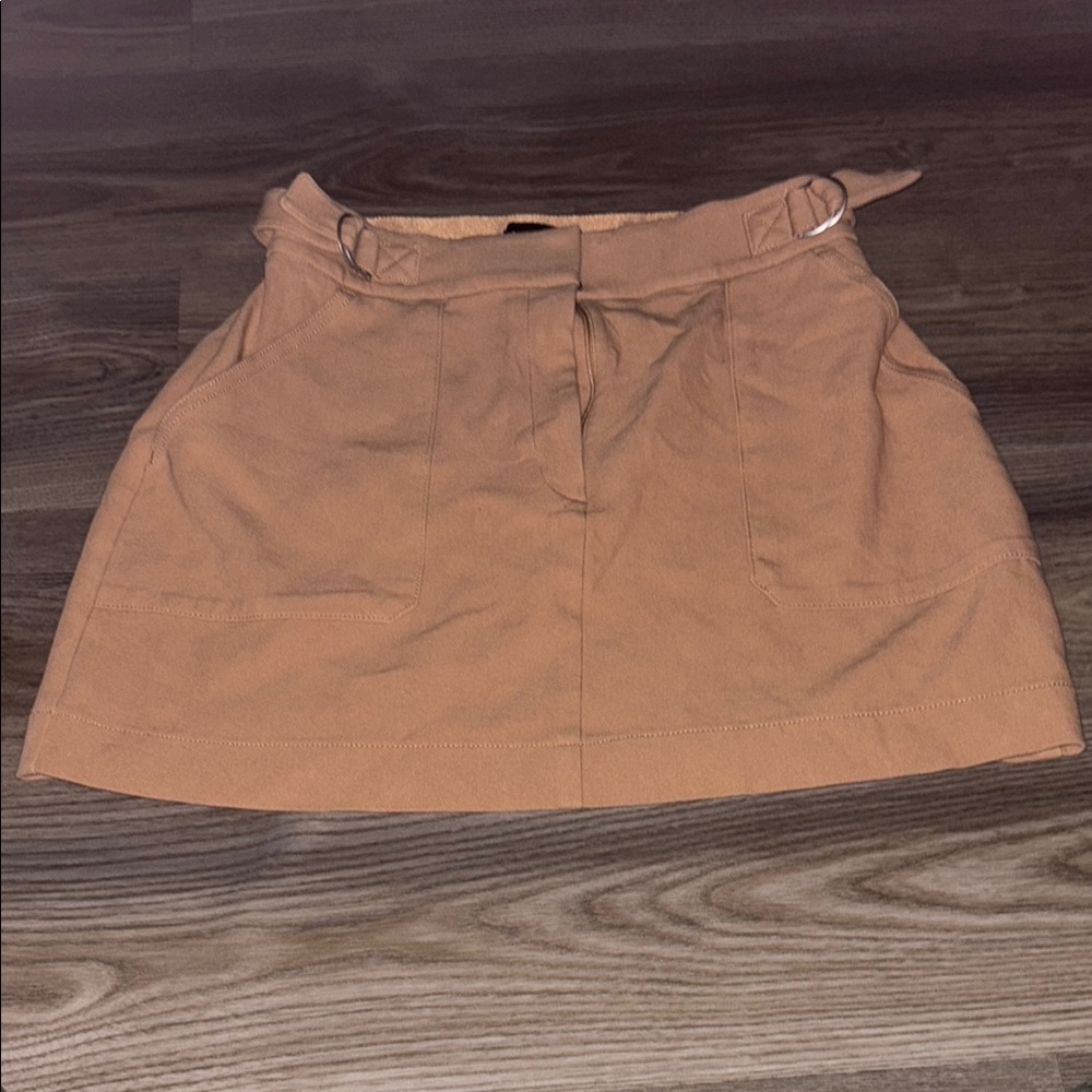 Express Tan A-Line Mini Skirt with Tie Front